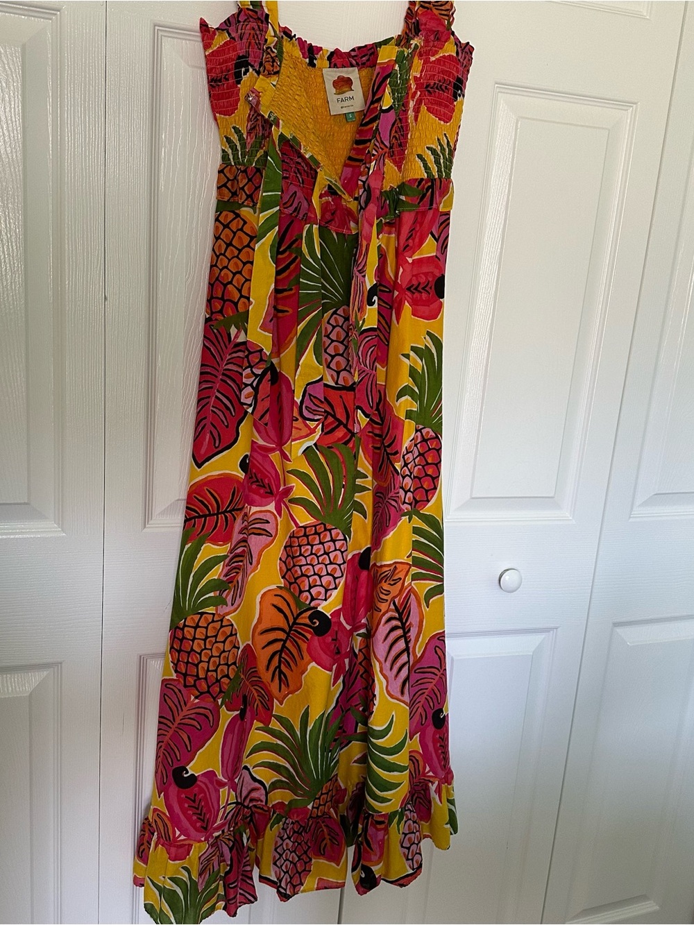 FARM Rio Yellow Smocked Maxi with Pink Floral Trim - Picture 4 of 4